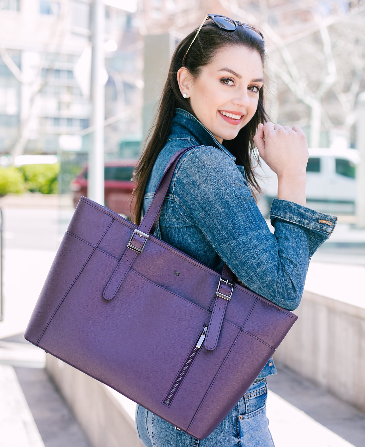 Miley - Purple Vegan Leather Laptop Bag shoulder bag