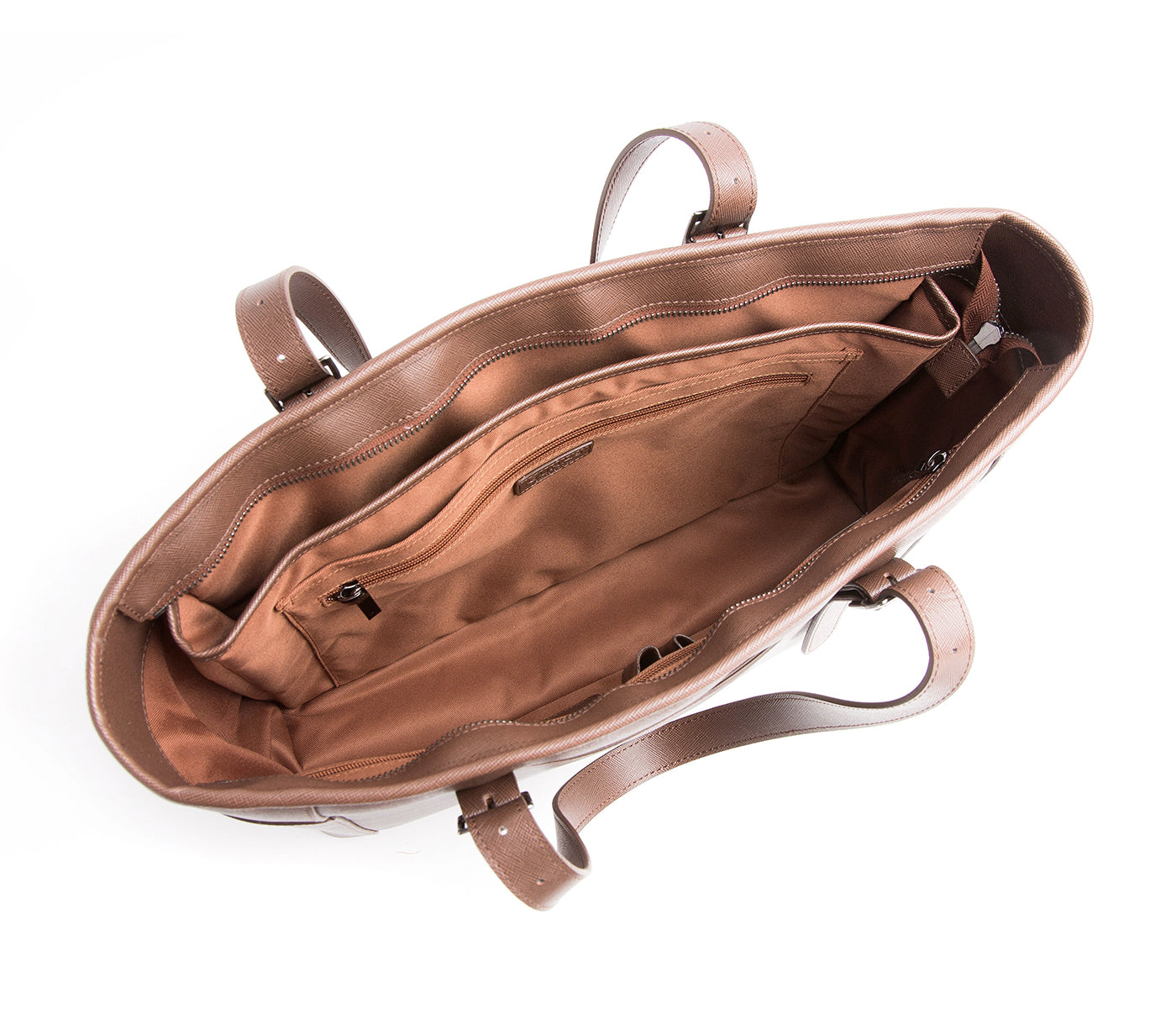 Miley - Chocolate Brown Vegan Leather Laptop Bag interior